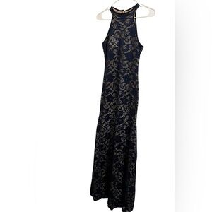 Elegant Navy and Beige Lace Dress